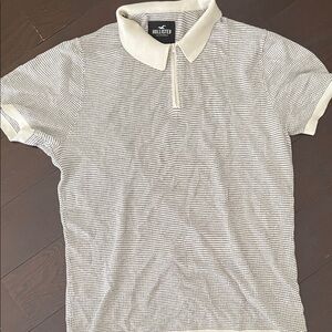 Hollister White Textured Zip Polo